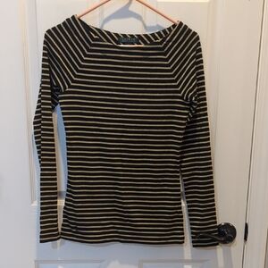 Lauren Ralph Lauren Black and Tan Striped Blouse